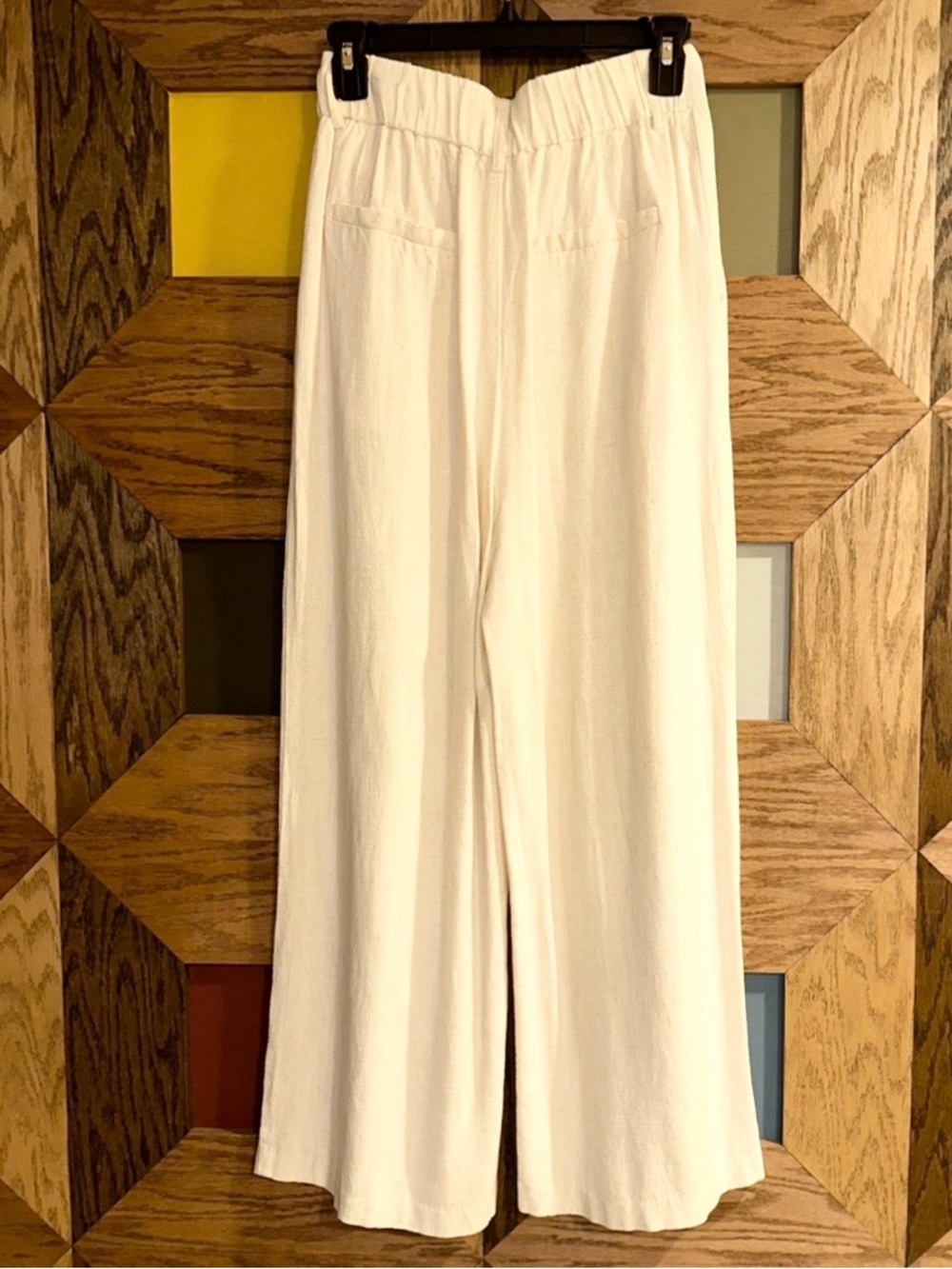 Stradivarius Linen Blend Pants Women’s Cream Wide-Leg Boho Beach Trousers Sz 4 - Picture 6 of 10